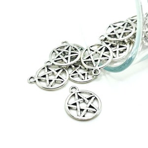 4, 20 or 50 BULK Silver Pentacle Charms, Pentagram, Witch Charm, Halloween, Wiccan, Double Sided | Ships Immediately from USA | AS728