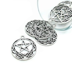 4, 20 or 50 BULK Silver Celtic Knot Pentacle Charms, Pentagram, Witch Charm, Halloween, Wiccan | Ships Immediately from USA | AS950