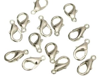 100 LOBSTER CLASPS,LOT,WHOLESALE,FINDINGS,12mm,Silver C