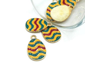 1, 4, 20 or 50 BULK Retro Colorful Easter Egg Charms, Gold Plated, Green, Yellow, Red | Ships Quickly from USA | OR1798