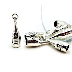 4, 20 or 50 BULK Silver 3D Wine Bottle Charms, Celebration Charm, Mom Charm | Ships Immediately from USA | AS995