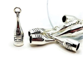 4, 20 or 50 BULK Silver 3D Wine Bottle Charms, Celebration Charm, Mom Charm | Ships Immediately from USA | AS995