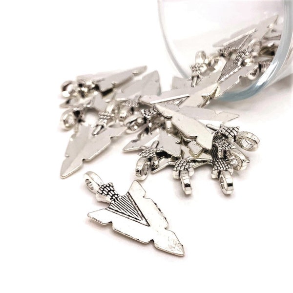 4, 20 or 50 BULK Arrowhead Charms, Silver Arrow Charm, Native American Indian Pendant, 31x15mm | Ships Immediately from USA | AS210