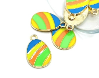 1, 4, 20 or 50 BULK Retro Colorful Easter Egg Charms, Gold Plated, Green, Blue, Orange, Red | Ships Quickly from USA | MC1796