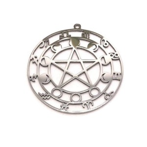 1, 4 or 20 BULK Zodiac and Moon Phases Pentacle Pendant, Stainless Steel, Large Pendant, 37 x 35 mm | Ships Immediately from USA | SS1468