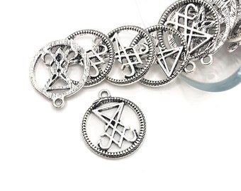 1, 4, 20 or 50 BULK Pieces Silver Lucifer Sigil Pendants in Ouroboros, Satan Charm, Satanic, Lucifer, Devil Symbol | Ships from USA | AS1507