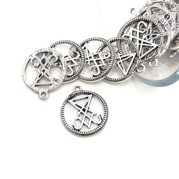 1, 4, 20 or 50 BULK Pieces Silver Lucifer Sigil Pendants in Ouroboros, Satan Charm, Satanic, Lucifer, Devil Symbol | Ships from USA | AS1507