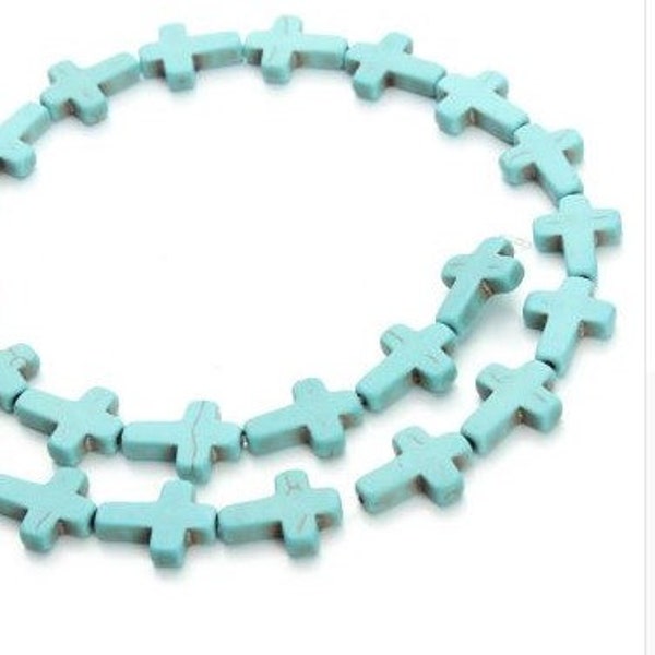 24 BULK Turquoise Howlite Cross Beads, Cross Charm, 12x16mm | Ships Immediately from USA | BL651-24