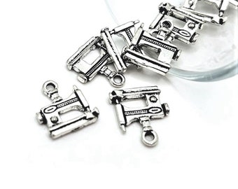 4, 20. or 50 BULK Silver Sewing Machine Charms, Sewing Charm, Tailor Charm, Fabric Charm, 15x15mm | Ships Immediately from USA | AS831