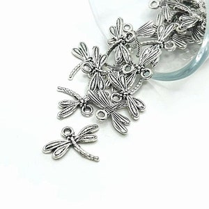4, 20 or 50 BULK Silver toned Dragonfly Charms, Silver Bug Charm, 14x18mm | Ships Immediately from USA | AS296