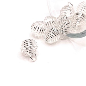 4, 20 or 50 BULK Silver Spiral Bead Cages, Captive Bead Charm, Lantern Bead, 8mm | Ships Immediately from USA | SL589