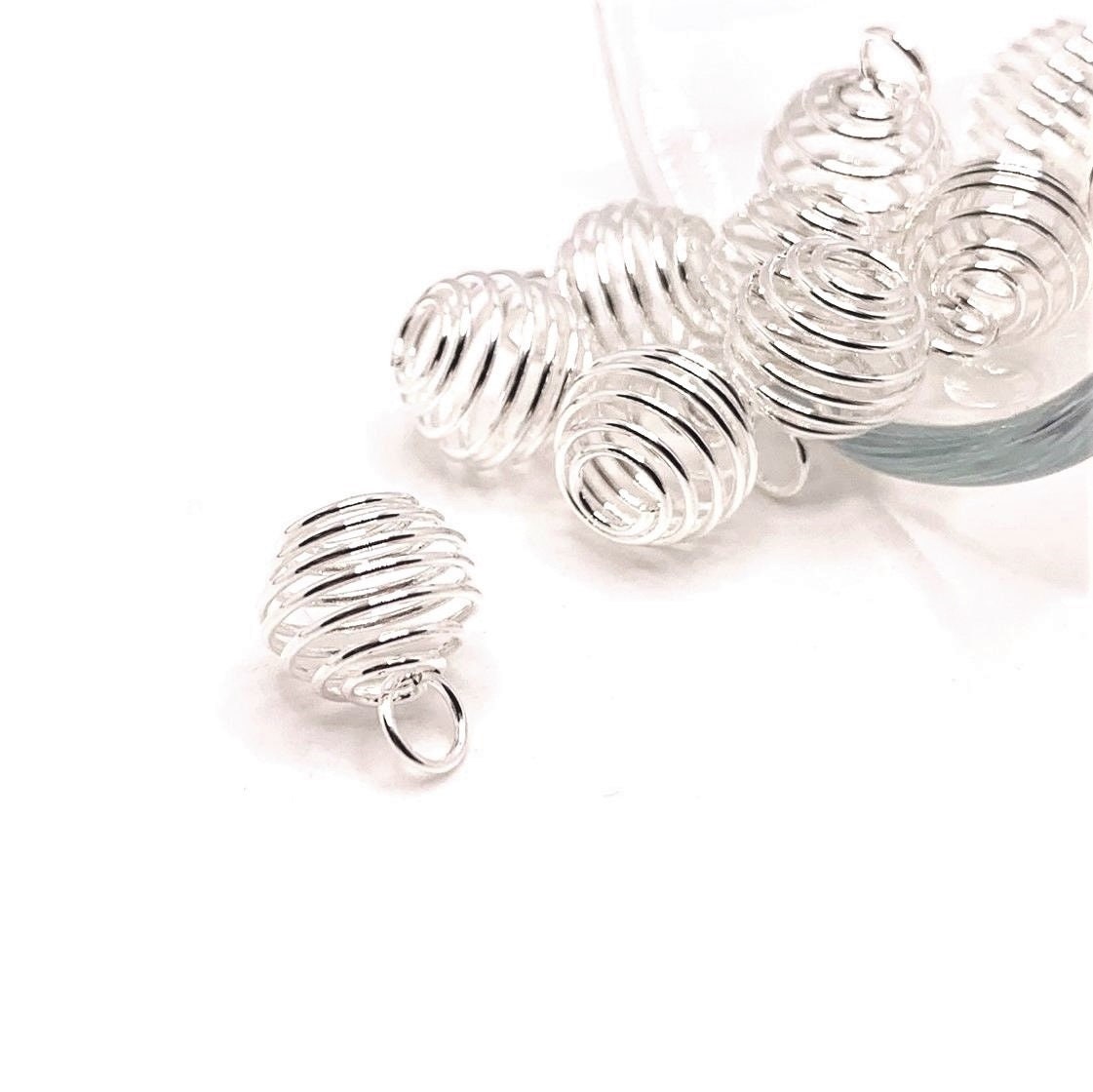 10x Wire Pearl Cage Pendant Necklace Earring Spiral Small Bead Holder 9x12mm