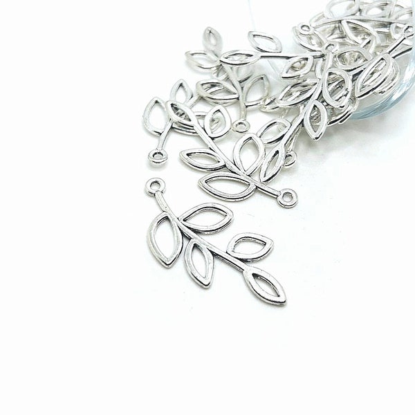 4, 20 or 50 BULK Curved Branch Charms, Antique Silver Tree Branch Charm, Leaf Connector, 41x20mm | Ships Immediately from USA | AS008