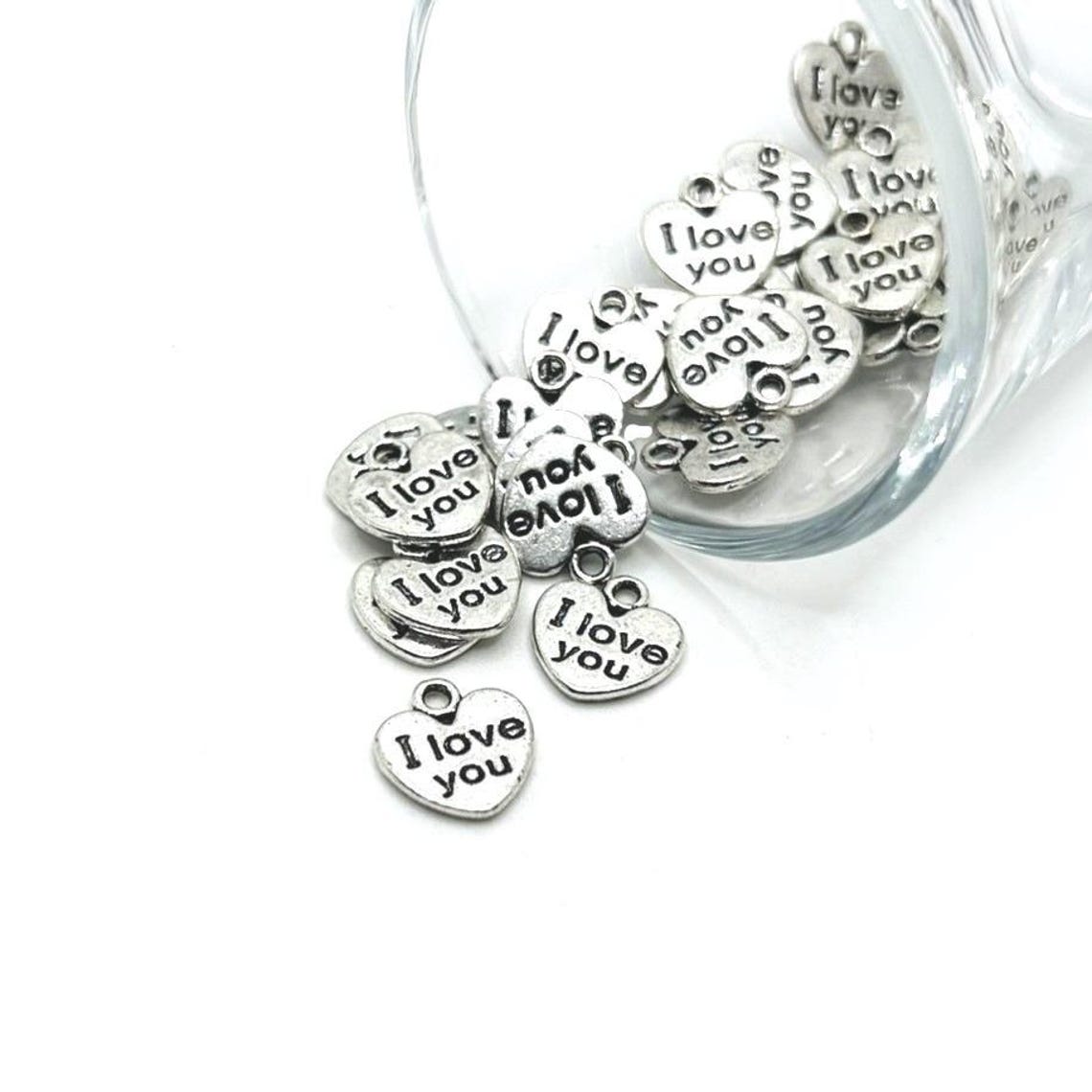 1, 4, 20 or 50 BULK Antique Silver Small I Love You Heart Charms ...