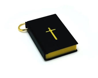 1, 4, or 20 BULK 3D Black Bible Book Charms with Gilded Pages, Bible Charm, Religious Charm, Bible Study | Ships Quickly from USA | BK2439