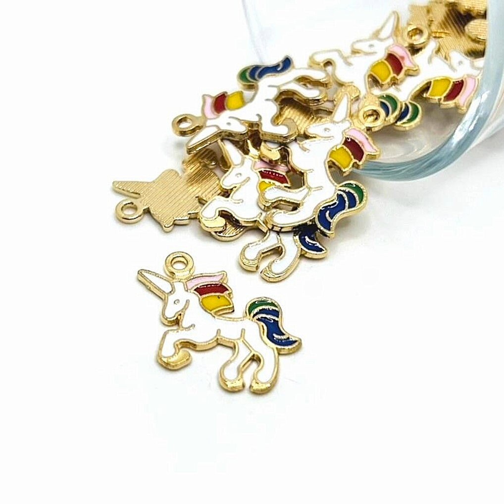 1, 4, 20 or 50 BULK Colorful Unicorn Charms, Rainbow Unicorn Charm, Enamel and Gold | Ships Immediately from USA | EN648