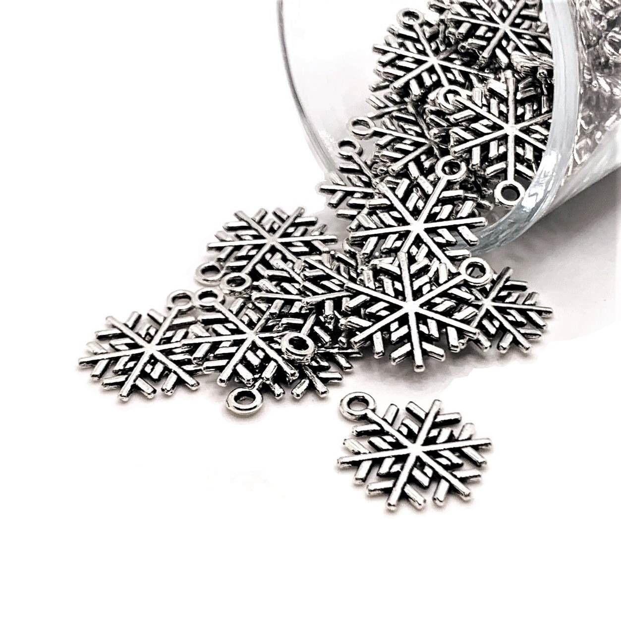 4, 20 or 50 BULK Snowflake Charms, Silver Snowflake, Winter Charm, Christmas, Holidays, 19x15mm | Ships Immediately from USA | AS107