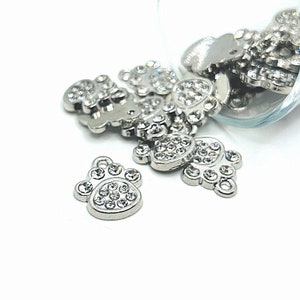 4, 20 or 50 BULK Silver and Rhinestone Dog Paw Charms, Cat Puppy Print, Rhinestone Pet Lover Charm | Ships Immediately from USA | CH049