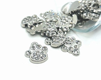 4, 20 or 50 BULK Silver and Rhinestone Dog Paw Charms, Cat Puppy Print, Rhinestone Pet Lover Charm | Ships Immediately from USA | CH049