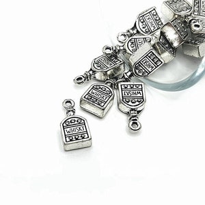 4, 20 or 50 BULK Silver Whiskey Bottle Charms, Whisky Charm, Liquor, Party Charm, Drink, Drinking | Ships Immediately from USA | AS952