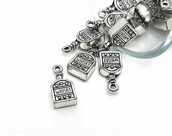 4, 20 oder 50 BULK Silber Whisky Flasche Charms, Whisky Charm, Schnaps, Party Charm, Getränk, Trinken | Versand sofort aus den USA | AS952