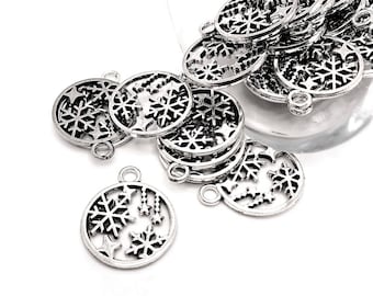 1, 4, 20 or 50 BULK Christmas Ornament Charms, Silver Ornament, Winter Charm, Christmas, 16 x 19 mm | Ships Immediately from USA | AS1193