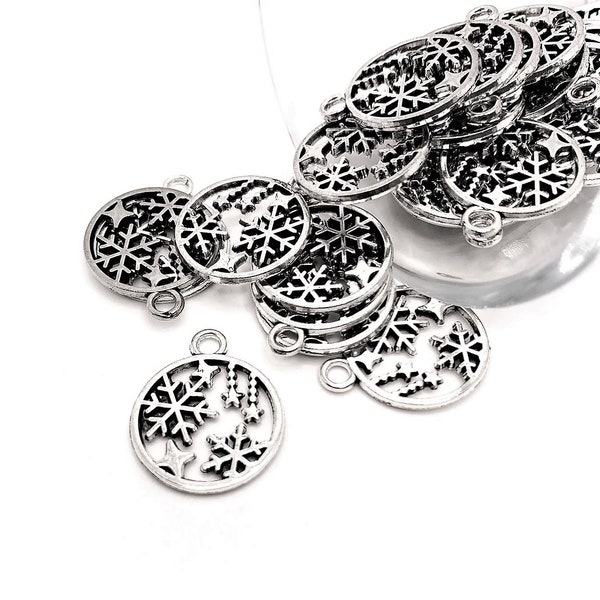 1, 4, 20 or 50 BULK Christmas Ornament Charms, Silver Ornament, Winter Charm, Christmas, 16 x 19 mm | Ships Immediately from USA | AS1193