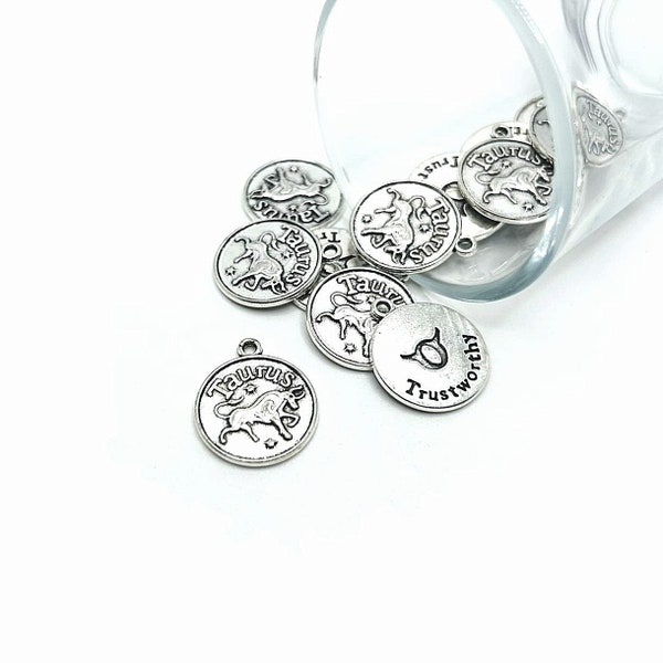 1, 4 or 20 BULK Taurus Zodiac Character Charm, Astrology, Birth Sign, Double Sided Silver, Constellation Coin | Ships Immediately | AS880