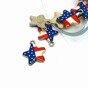 1, 4, 20 or 50 BULK American Flag Star Charms, 4th of July, USA Charm, Patriotic, 18x15mm | Ships Immediately from USA | EN1605