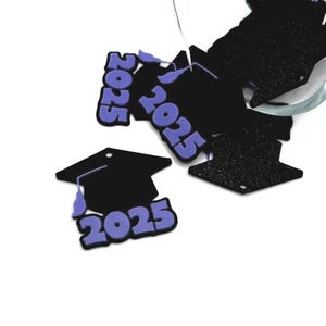 1, 4, or 20 BULK Black and Purple School Colors 2025 Graduation Cap Charms, College, Highschool, Cupcake Topper | Ships Quickly from USA
