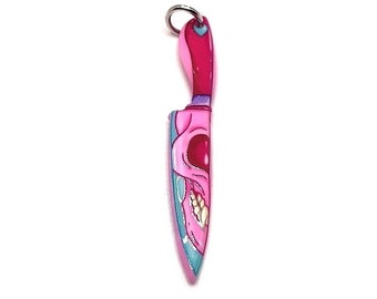 1, 4 or 20 BULK Pink Knife with Skull Face Pendant Charms, Pastel Goth, Halloween Charm | Ships Immediately from USA | PK1225