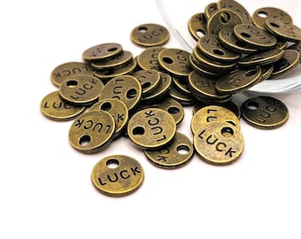 4, 20 or 50 BULK Small Luck Coins, Double Sided, Bronze Luck Charms, Luck of the Irish Charm, 9mm | Ships Immediately from USA | BR037