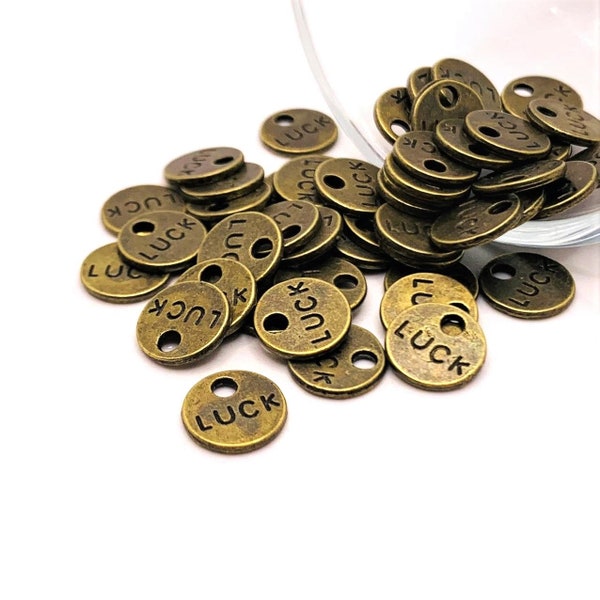 4, 20 or 50 BULK Small Luck Coins, Double Sided, Bronze Luck Charms, Luck of the Irish Charm, 9mm | Ships Immediately from USA | BR037