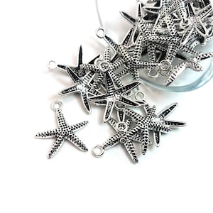 4, 20 or 50 BULK Silver Star Fish Charms, Sea Star, Starfish Charm, Beach, Ocean, 21x20mm | Ships Immediately from USA | AS454