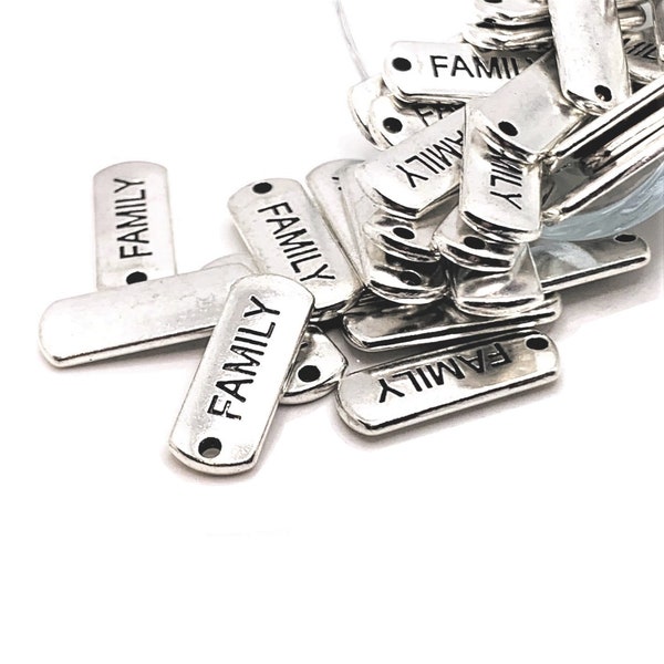 4, 20 or 50 BULK Family Bar Tags, Antique Silver Word Charm, 21x8mm | Ships Immediately from USA | AS152