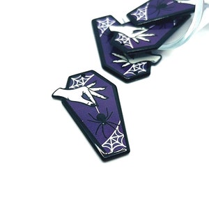 1, 4 or 20 BULK Purple Coffin with Spider, Acrylic Coffin, Vampire, Halloween Pendant | Ships Immediately from USA | PR1379