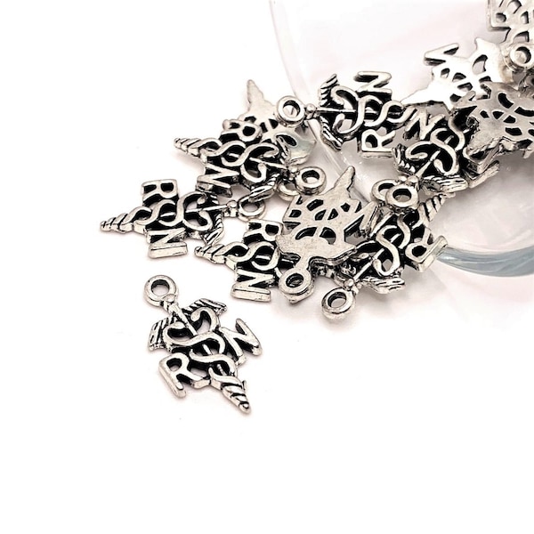 4, 20 or 50 BULK Silver RN with Caduceus Charms, Nurse Charms, Health Care Worker | Ships Immediately from USA | AS460