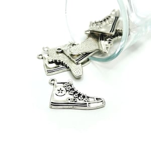 4, 20 or 50 BULK Sneaker Charms, Silver, Hi-Top, 80's Nostalgia, 30x20mm | Ships Immediately from USA | AS702