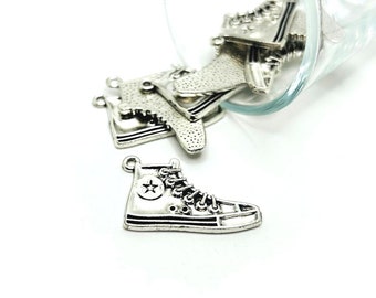 4, 20 or 50 BULK Sneaker Charms, Silver, Hi-Top, 80's Nostalgia, 30x20mm | Ships Immediately from USA | AS702