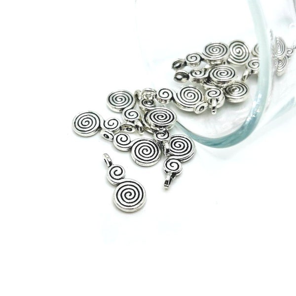 4, 20 or 50 BULK Silver Spiral Charms, Double Spiral, Swirl Charm, Modern Charm, 17x8mm | Ships Immediately from USA | AS688