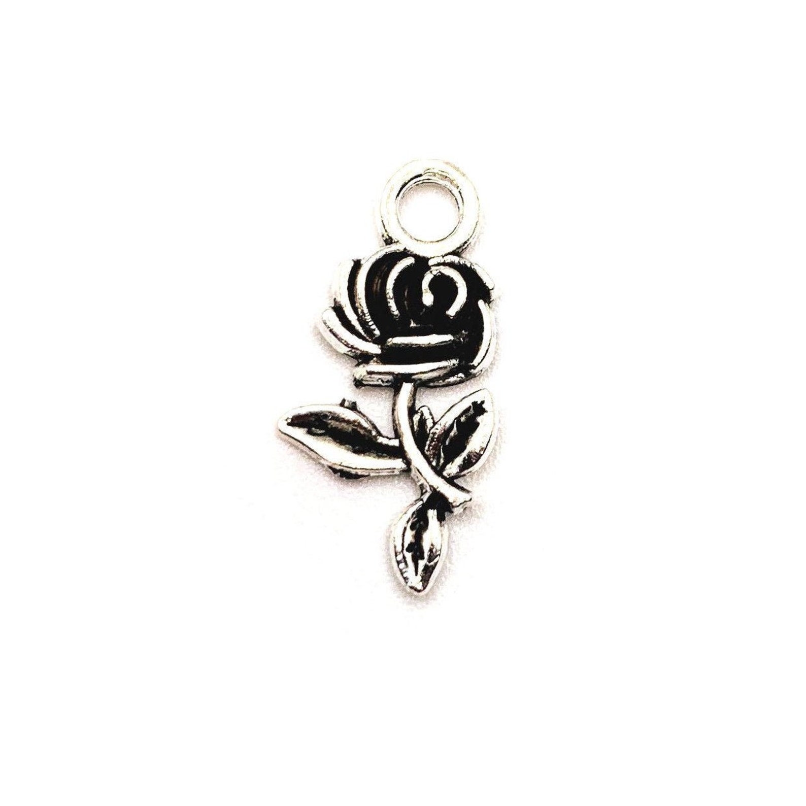 4 20 or 50 BULK Rose Charms Antique Silver Flower Small Etsy