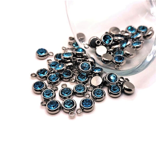 4, 20 or 50 BULK 201 Stainless Steel Silver Light Blue March Birthstone Rhinestones, Aquamarine | Ships Immediately from USA | LB1509