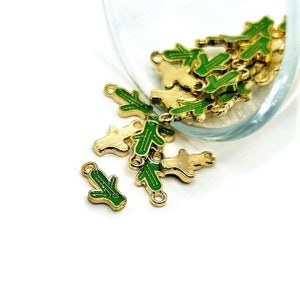 1, 4, 20 or 50 BULK Tiny Saguaro Cactus Charms, Green and Gold, Southwestern Charm | Ships Immediately from USA | GR1624