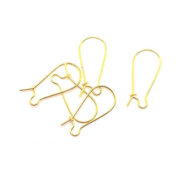 100 or 500 BULK Gold Plated Kidney Wire Earring, Hook Earrings, Long Earring Base, Wholesale Findings | Ships Immediately from USA | GL923