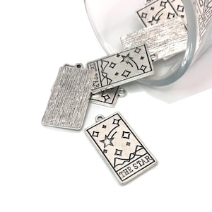 1, 4, 20 or 50 BULK Silver The Star Card Charms, Tarot Charm, Wicca, Mystic, 15x28mm | Ships Immediately from USA | AS1490