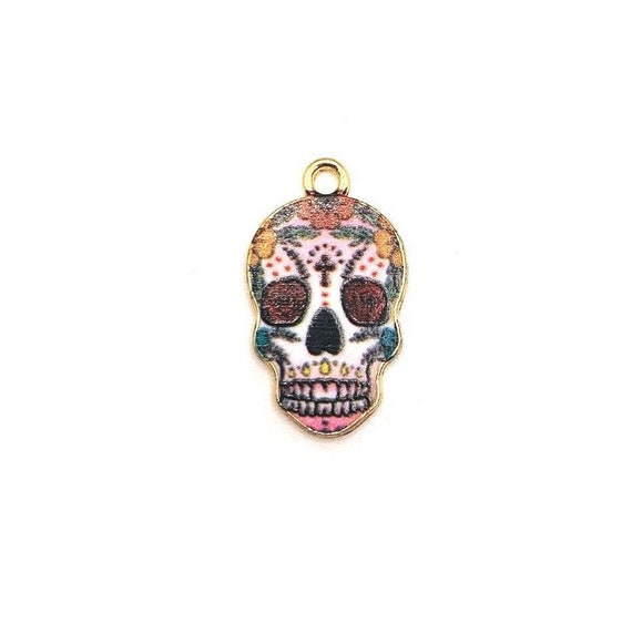 Sugar Skull Charm 4pc DIY Lead Free Pewter Day of the Dead Dia de los Muertos Sugar Skull Charm 4pc DIY Lead Free Pewter Day of the Dead Dia de los Muertos