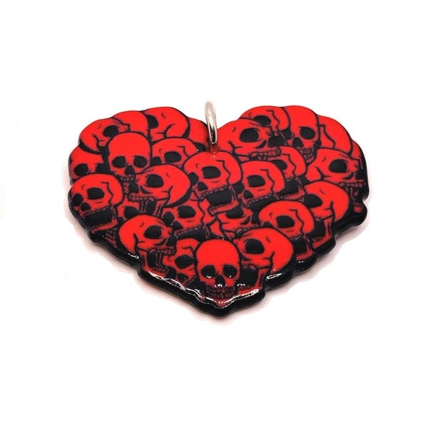 1, 4 or 20 BULK Punk Rocker Valentine's Day Charm with Skulls, Red Heart, Double Sided | Ships Immediately from USA | RD1546