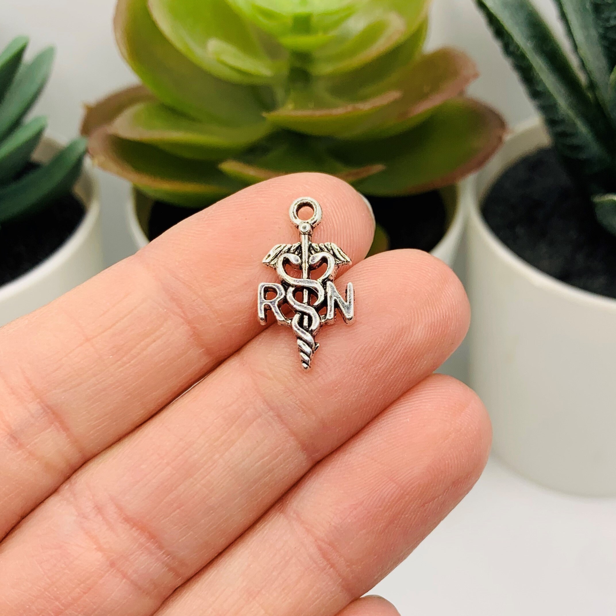 Bulk 50 Gold RN Caduceus Medcal Charm Nurse Pendant 19x10mm by TJC