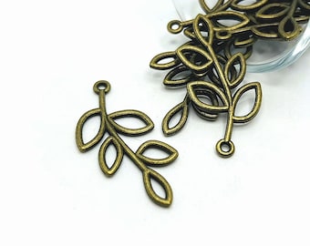 4, 20 or 50 BULK Curved Branch Charms, Bronze Tree Branch Charm, Leaf Connector, 41x20mm | Ships Immediately from USA | BR008