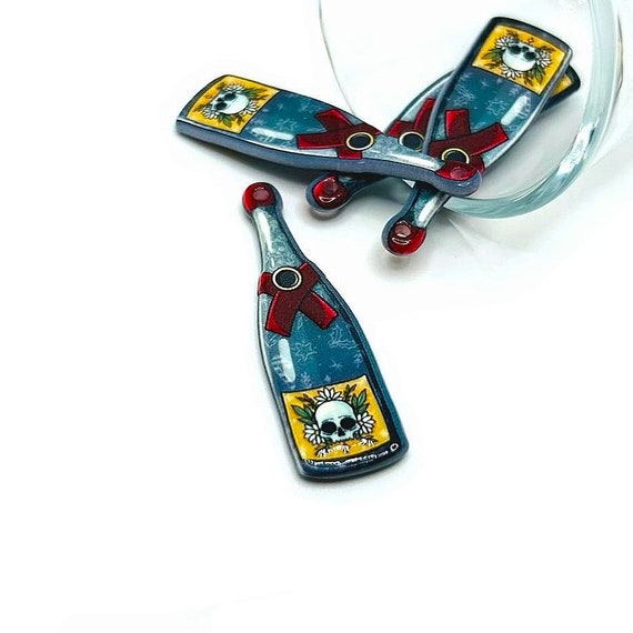 1, 4 or 20 BULK Creepy Christmas Champagne Wine Bottle Charms, Double Sided | Ships Immediately from USA | GR1185